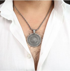 Resim Sima Silver Gümüş Tasarım Ayetel Kürsi Yazılı Hilal Erkek Gümüş Madalyon Kolye Takı 