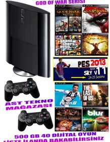Resim CRKTEKNOLOJİ Sony Playstation 3 Süper Slim 500 Gb ( Yenilenmiş ) 2 Kablosuz Kol 40 Dijital Oyun Garantili Ürün 