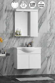 Resim ÖZCEDEN Yıldız 65 Cm Beyaz Mdf Seramik Lavabolu Asma Banyo Dolabı Takımı 