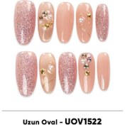 Resim 10'lu Ten Uzun Oval Uov1522 Tekrar Kullanılabilir El Yapımı Protez Takma Tırnak S 