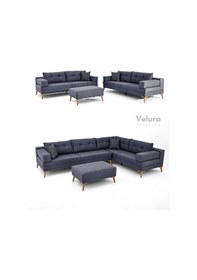 Resim Zeri Modüler Yataklı Koltuk Takımı & 2 Adet Üçlü Kanepe & Puflu Köşe Takımı 3+3 - Koyu Mavi - 118 Koyu Mavi 