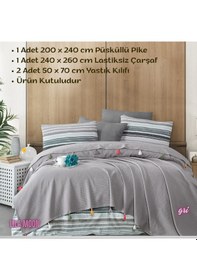 Resim Valeria Tassel Gri Renkli Çift Kişilik Püsküllü Pike Takımı Gri 