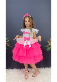 Resim Barbie Beyaz Taçlı Kız Çocuk Doğum Günü Parti Elbisesi Abiye - Beyaz 