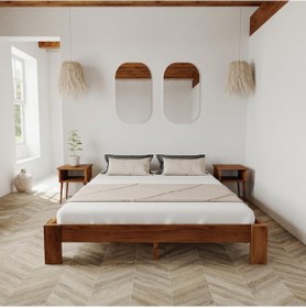 Resim Soft Model Ceviz Renk Çam Ahşap Karyola-15 90 x 190 