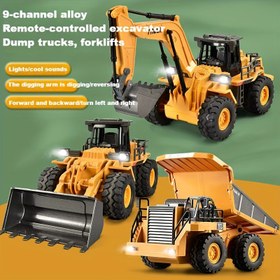 Resim Uzaktan Kumandalı Ekskavatör Buldozer Kamyon Oyuncak, 2.4G Çok Fonksiyonlu İnşaat Aracı ile Metal Kürek ve Işıklar, Mükemmel Cadılar Bayramı Noel Hediyeleri 