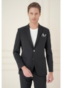 Resim Slim Fit Torba Cep Esnek Spandex Karışımlı Düz Siyah Blazer Ceket C 696 Siyah 