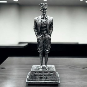 Resim Dekoratif Polyester Atatürk Heykeli 18 Cm Gümüş Eskitme 