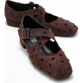 Resim Addıson Kahverengi Süet Taşlı Çapraz Bantlı Kadın Babet Ayakkabı Kahverengi 