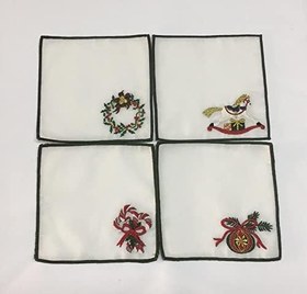 Resim Home Christmas Bardak Altlığı/Kokteyl Peçete 4'lü Set Beyaz GoldenNM-38 