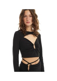 Resim Fashion Cocktail Toka Aksesarlı Uzun Kol Crop Yırtmaçlı Beli Bağlama Midi Etek Takım Siyah Siyah 