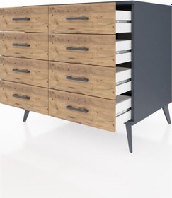 Resim Kronos Şifonyer 8 Çekmeceli 88x59x80 Antrasit-antrasit/çam Antrasit/çam 
