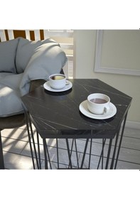 Resim Cetrus Siyah Mermer Yan Sehpa & Servis Sehpası Metal Royal 