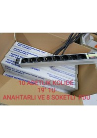 Resim 19" 1U 8'Li Schuko Anahtarlı Alüminyum Rack Kabin PDU(10 ADET) 