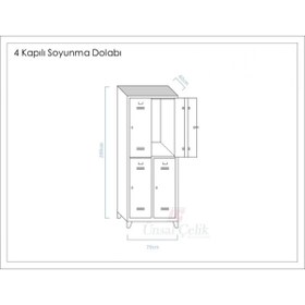 Resim Genel Markalar Metal Dört Yarım Boy Kapılı Soyunma Dolabı Açık Gri 