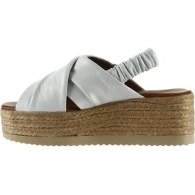 Resim Bueno Shoes Beyaz Deri Kadın Dolgu Topuklu Sandalet 