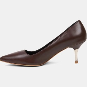 Resim Desa Kadın Kahve Sivri Burunlu Deri Stiletto 