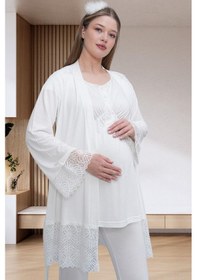 Resim Mecit Pijama Mecit 6203 Ekru Sabahlıklı Lohusa Pijama Takımı 