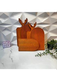 Resim Morlina 2'li Geyik Ve 3'lü Gökkuşağı Sunum Ve Kesme Tahtası Ahşap 