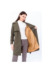 Resim Pastelastore %100 Pamuk Gabardin Midi 95cm Astarlı Kemerli Kadın Trençkot 1113 Haki 