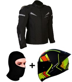 Resim LS2 ProheI COLOMBIA MONT SİYAH-ANTRASIT+RAPID 2 RACE EXTRA MAT NEON SARI-NAVY MAVİ KASK+VEXO BALAKLAVA 