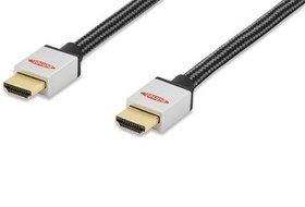 Resim ED-84481 ednet Premium Hdmi High Speed Ethernet Bağlantı Kablosu (Hdmi 1.4), 2160p, 4K, Hdmi Tip A Erkek - Hdmi Tip A Erkek, 2 metre, CU, AWG30, 3x zırhlı UL, altın kaplama, pamuk örgü kablo kılıfı, gümüş/siyah renk 
