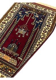 Resim El Dokuma Sıfır Yahyalı Namazlık 80x130 Kök Boya %100 Yün Seccade Kırmızı 