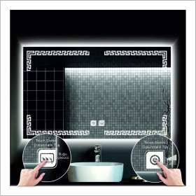 Resim Dnr-Mirror70x90 Cm Beyaz Ledli Tasarım Kumlamalı Dokunmatik Tuşlu Buğu Önleyicili Banyo Aynası Makyaj Aynası 