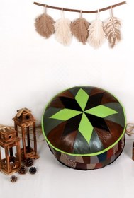 Resim Ottoman Pouffe El Yapımı Hakiki Deri Bohem Bahçe Balkon Bungalov Puf Yer Minderi 60x30cm Dolgulu Gönderilecektir. 