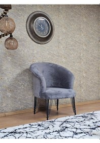 Resim Zafir Tekli Teddy Siyah Boyalı Telli Ayak Çay Seti Koltuk Tekli Berjer , Balkon, Salon, Ofis Gri 