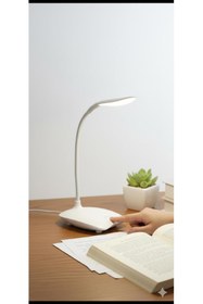 Resim TeknoEser Şarjlı Dokunmatik Led Masa Lambası 3 Kademeli Işık Ayarlı Kitap Okuma Lambası Esnek Boyunlu Beyaz 