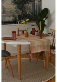 Resim Yakacihome Juta Kırmızı 5 Parça 4 Parça Amerikan Servis & 1 Parça Püsküllü Runner Jüt Kumaş Sofra Seti Kırmızı 