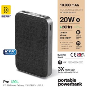 Resim Iberry I20L 10000 mAh Pd 3.0 20W Hızlı Powerbank Taşınabilir Şarj Cihazı 