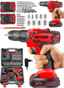 Resim Dragro 58 V 5 Ah Çift Metal Şanzuman Şarjlı Çift Akülü Vidalama Matkap 