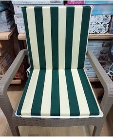 Resim 1 Adet Komutan Arkalıklı Sandalye Minderi, Bahçe Sandalye Minderi Ekru - Yeşil 