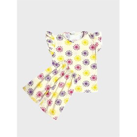Resim Aliş Kids Kız Çocuk Pamuklu Sarı Güneş Desenli Kolları Fırfırlı Şortlu Yazlık Pijama Takımı 