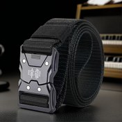 Resim Otantik Erkek Taktik Kemer - Hızlı Açılır Toka, Ağır Hizmet Polyester Perçinli, Siyah Renk, Açık Hava Eğitimi ve Günlük Kullanım İçin - İdeal Tatil Hediyesi (Cadılar Bayramı/Noel/Şükran Günü) 