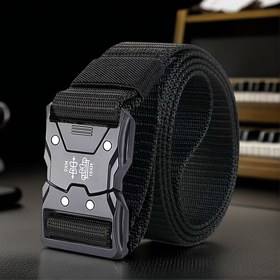 Resim Otantik Erkek Taktik Kemer - Hızlı Açılır Toka, Ağır Hizmet Polyester Perçinli, Siyah Renk, Açık Hava Eğitimi ve Günlük Kullanım İçin - İdeal Tatil Hediyesi (Cadılar Bayramı/Noel/Şükran Günü) 