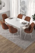 Resim Canisa Concept Kor Serisi 70x114 Açılabilir Beyaz Mutfak Masası Takımı-6 Adet Kiremit Sandalye 