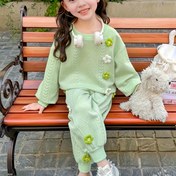 Resim Kız Çocuk İlkbahar/Sonbahar Modası Seti, Kore Tarzı 2025 Yeni Sezon Küçük Çiçek Desenli İki Parça Kombin, Yuvarlak Yaka Uzun Kollu Üst ve Pantolon, Dış Mekan Aktiviteleri İçin Mükemmel, Kız Çocuk Giyim, Dış Mekan Oyun Kıyafetleri 