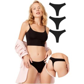 Resim Cottonhill Basic Pamuklu Kadın Tanga 3'lü Paket Külot - 3 Renkli-3 