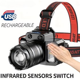 Resim 1 adet HXP50+COB LED Baş Feneri, USB Şarj Edilebilir Eller Serbest Fener, Hareket Sensörü ile, Kamp, Balıkçılık, Avcılık, Bisiklet, Yürüyüş için Lityum Pil 