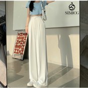 Resim Yeni İlkbahar Ve Sonbahar Dökümlü Rahat Düz Geniş Paça Kadın Pantolonu Beyaz 