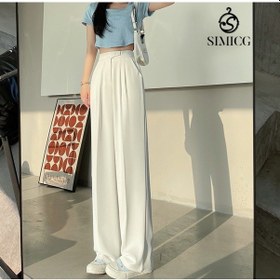 Resim Yeni İlkbahar Ve Sonbahar Dökümlü Rahat Düz Geniş Paça Kadın Pantolonu Beyaz 