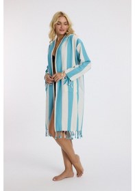 Resim Mulberry Striped Peştemal Bornoz Banyo Ve Plaj Elbisesi Mavi 