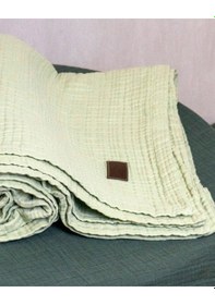 Resim 4 Katlı Müslin Yatak Örtüsü - Battaniye Pike %100 Organik Pamuk Dört Mevsim Yumuşak Gots Sertifikalı Su Yeşili 