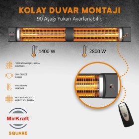 Resim Mirkraft Square 2800 Watt Elektrikli Isıtıcı, IP45, LED Gösterge, Uzaktan Kumandalı Duvar Isıtıcısı 