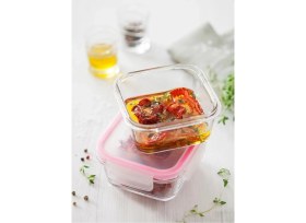 Resim Pembe Cam Kilitli Saklama Kabı 3'lü Set, Pratik ve Şık Kahvaltılık Çözümü 