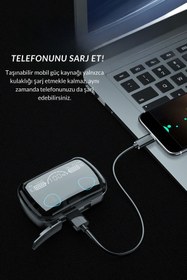 Resim Favors Powerbankli Bluetooth Kulaklık Şarj Göstergeli Kulak İçi Kablosuz Mikrofonlu Hi-Fi Kulaklık M10 