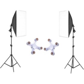 Resim Rabsev 50x70cm Softbox 4 Duylu Adaptörlü İkili Set Ürün ve Video Çekim Işığı 200cm Ayak 