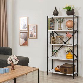 Resim Quick Furni 5 Katlı Metal Ayaklı Kitaplık Beyaz 